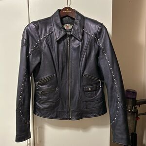 Harley-Davidson Black and Silver Leather Jacket with Studded Design